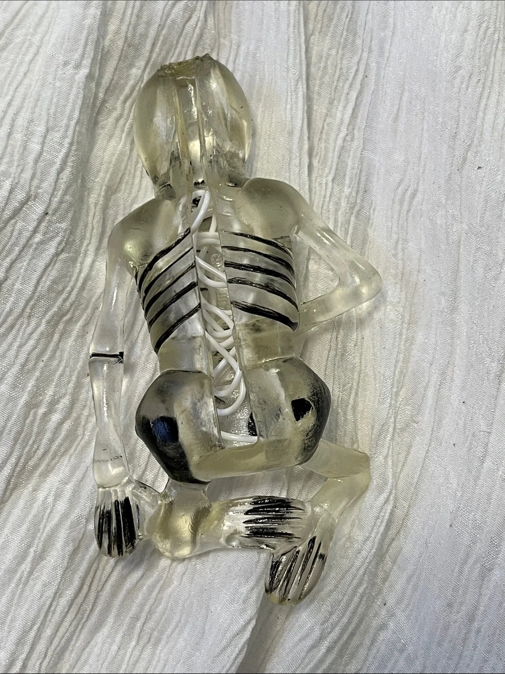 Transparent Skeleton Figurine Halloween Decor with Black Accents